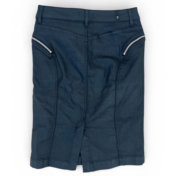 7 For All Mankind Womens Coated Black Denim Pencil Skirt Zipper Detail Size 27 - Picture 2 of 4